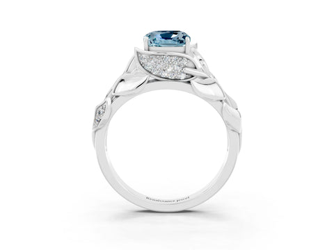 White gold Cushion Cut Solitaire Leaf-Inspired Engagement Ring with Prong Setting_3