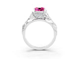 White gold Cushion Cut Solitaire Leaf-Inspired Engagement Ring with Prong Setting_3