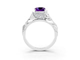 White gold Cushion Cut Solitaire Leaf-Inspired Engagement Ring with Prong Setting_3