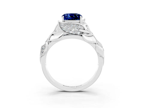 White gold Cushion Cut Solitaire Leaf-Inspired Engagement Ring with Prong Setting_3