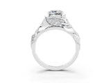 White gold Cushion Cut Solitaire Leaf-Inspired Engagement Ring with Prong Setting_3