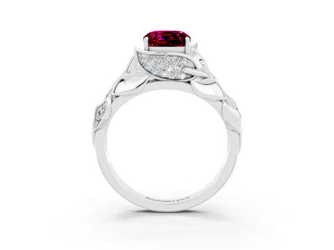 White gold Cushion Cut Solitaire Leaf-Inspired Engagement Ring with Prong Setting_3