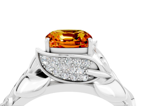 White gold Cushion Cut Solitaire Leaf-Inspired Engagement Ring with Prong Setting_4