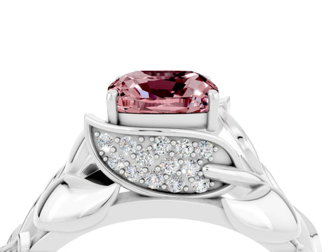 White gold Cushion Cut Solitaire Leaf-Inspired Engagement Ring with Prong Setting_4