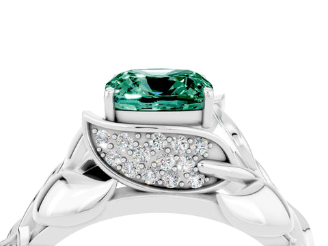 White gold Cushion Cut Solitaire Leaf-Inspired Engagement Ring with Prong Setting_4