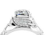 White gold Cushion Cut Solitaire Leaf-Inspired Engagement Ring with Prong Setting_4