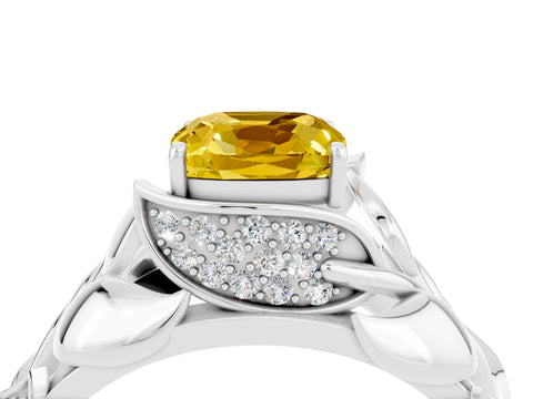White gold Cushion Cut Solitaire Leaf-Inspired Engagement Ring with Prong Setting_4