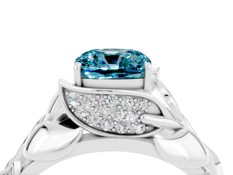 White gold Cushion Cut Solitaire Leaf-Inspired Engagement Ring with Prong Setting_4