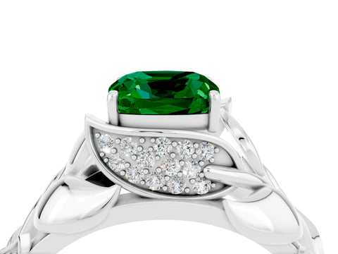 White gold Cushion Cut Solitaire Leaf-Inspired Engagement Ring with Prong Setting_4