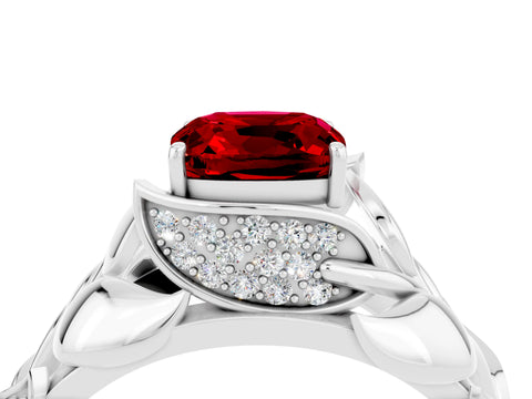 White gold Cushion Cut Solitaire Leaf-Inspired Engagement Ring with Prong Setting_4