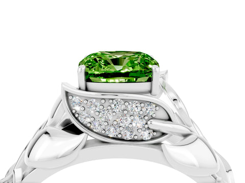 White gold Cushion Cut Solitaire Leaf-Inspired Engagement Ring with Prong Setting_4