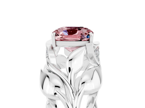White gold Cushion Cut Solitaire Leaf-Inspired Engagement Ring with Prong Setting_5