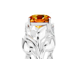 White gold Cushion Cut Solitaire Leaf-Inspired Engagement Ring with Prong Setting_5