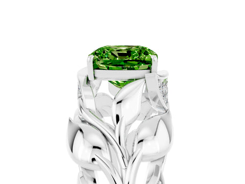 White gold Cushion Cut Solitaire Leaf-Inspired Engagement Ring with Prong Setting_5