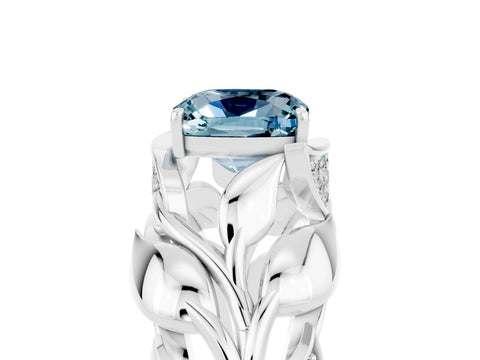 White gold Cushion Cut Solitaire Leaf-Inspired Engagement Ring with Prong Setting_5