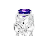 White gold Cushion Cut Solitaire Leaf-Inspired Engagement Ring with Prong Setting_5
