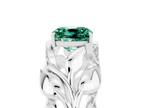 White gold Cushion Cut Solitaire Leaf-Inspired Engagement Ring with Prong Setting_5