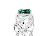 White gold Cushion Cut Solitaire Leaf-Inspired Engagement Ring with Prong Setting_5