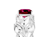 White gold Cushion Cut Solitaire Leaf-Inspired Engagement Ring with Prong Setting_5