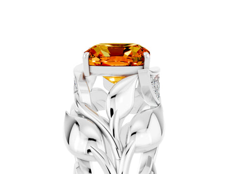 White gold Cushion Cut Solitaire Leaf-Inspired Engagement Ring with Prong Setting_5