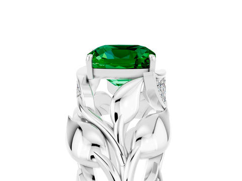 White gold Cushion Cut Solitaire Leaf-Inspired Engagement Ring with Prong Setting_5