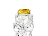 White gold Cushion Cut Solitaire Leaf-Inspired Engagement Ring with Prong Setting_5