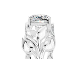 White gold Cushion Cut Solitaire Leaf-Inspired Engagement Ring with Prong Setting_5