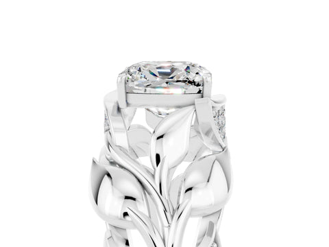 White gold Cushion Cut Solitaire Leaf-Inspired Engagement Ring with Prong Setting_5