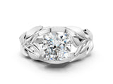 White gold Cushion Cut Solitaire Leaf-Inspired Engagement Ring with Prong Setting_7