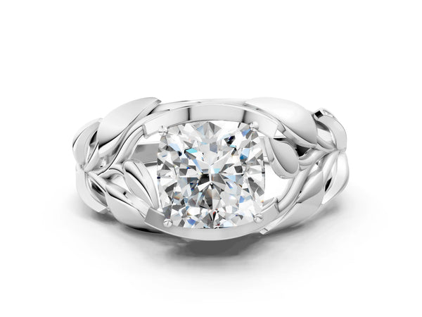 White Gold Cushion Cut Leaf Bypass Engagement Ring Setting with Pave Leaf Panels