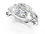 White gold Cushion Cut Solitaire Leaf-Inspired Engagement Ring with Prong Setting_8