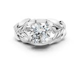 White gold Cushion Cut Solitaire Leaf-Inspired Engagement Ring with Prong Setting_95