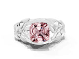 White gold Cushion Cut Solitaire Leaf-Inspired Engagement Ring with Prong Setting