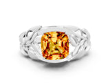 White gold Cushion Cut Solitaire Leaf-Inspired Engagement Ring with Prong Setting