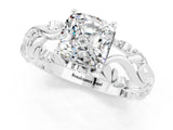White gold Cushion Cut Solitaire Moissanite Leaf-Inspired Vine Band Ring with Prong Setting_1