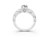 White gold Cushion Cut Solitaire Moissanite Leaf-Inspired Vine Band Ring with Prong Setting_3
