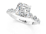 White gold Cushion Cut Solitaire Moissanite Ring with Pave Band and Four-Prong Setting_1