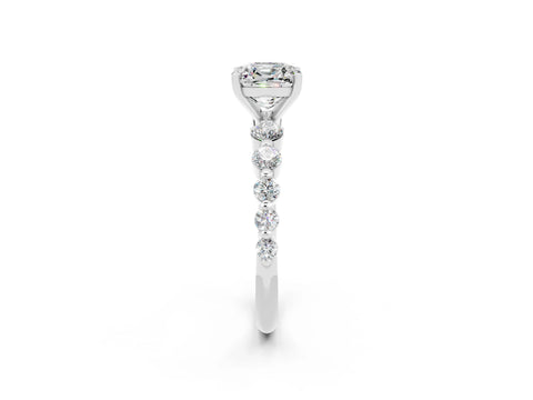 White gold Cushion Cut Solitaire Moissanite Ring with Pave Band and Four-Prong Setting_2