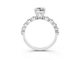 White gold Cushion Cut Solitaire Moissanite Ring with Pave Band and Four-Prong Setting_3
