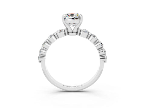 White gold Cushion Cut Solitaire Moissanite Ring with Pave Band and Four-Prong Setting_3