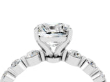 White gold Cushion Cut Solitaire Moissanite Ring with Pave Band and Four-Prong Setting_4