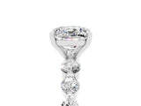 White gold Cushion Cut Solitaire Moissanite Ring with Pave Band and Four-Prong Setting_5