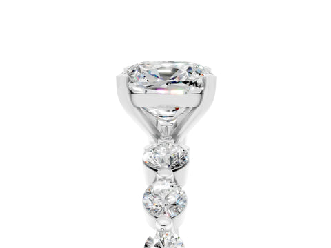 White gold Cushion Cut Solitaire Moissanite Ring with Pave Band and Four-Prong Setting_5