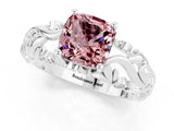 White gold Cushion Cut Solitaire Morganite Leaf-Inspired Vine Band Ring with Prong Setting_1