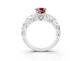 White gold Cushion Cut Solitaire Morganite Leaf-Inspired Vine Band Ring with Prong Setting_3
