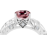White gold Cushion Cut Solitaire Morganite Leaf-Inspired Vine Band Ring with Prong Setting_4