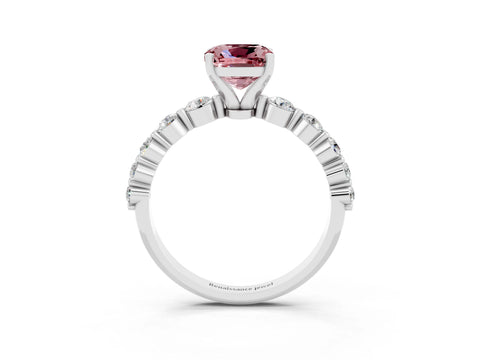 White gold Cushion Cut Solitaire Morganite Ring with Pave Band and Four-Prong Setting_3