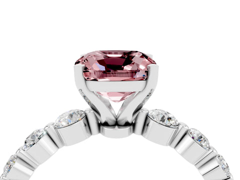White gold Cushion Cut Solitaire Morganite Ring with Pave Band and Four-Prong Setting_4