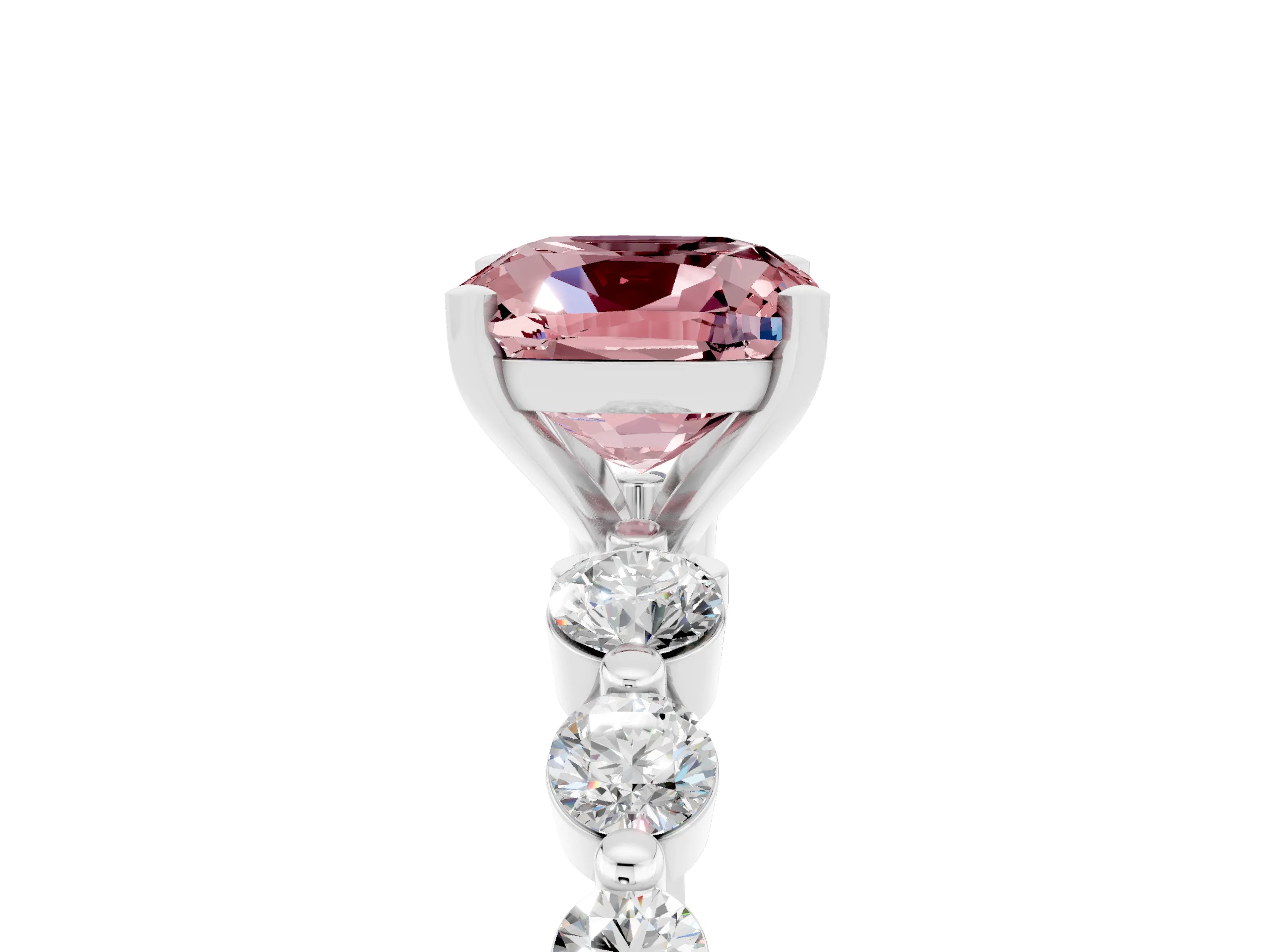White gold Cushion Cut Solitaire Morganite Ring with Pave Band and Four-Prong Setting_5