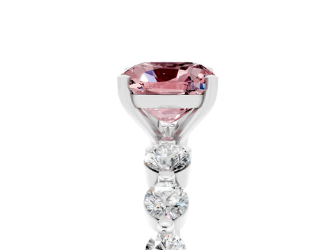 White gold Cushion Cut Solitaire Morganite Ring with Pave Band and Four-Prong Setting_5